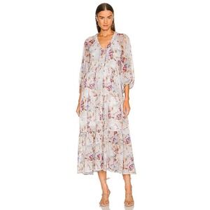 Allsaints Floral Print Trude Vimur V-Neck Midi Dress White Women's Size 10